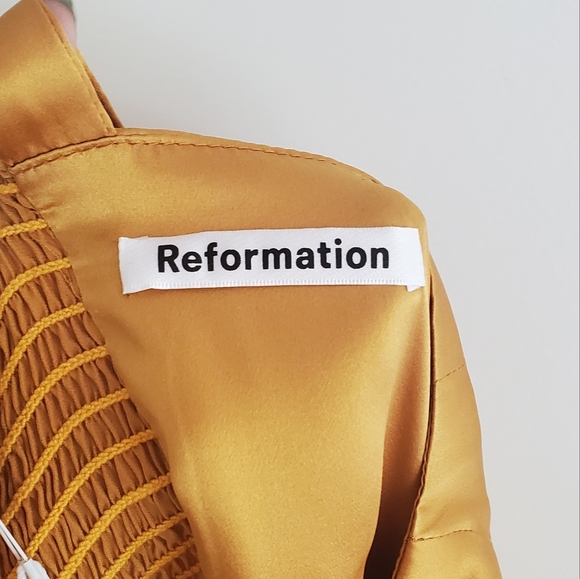 NWT Reformation Fonda 100% Silk Bustier Bodice Ochre Yellow Size 12 - Picture 4 of 11